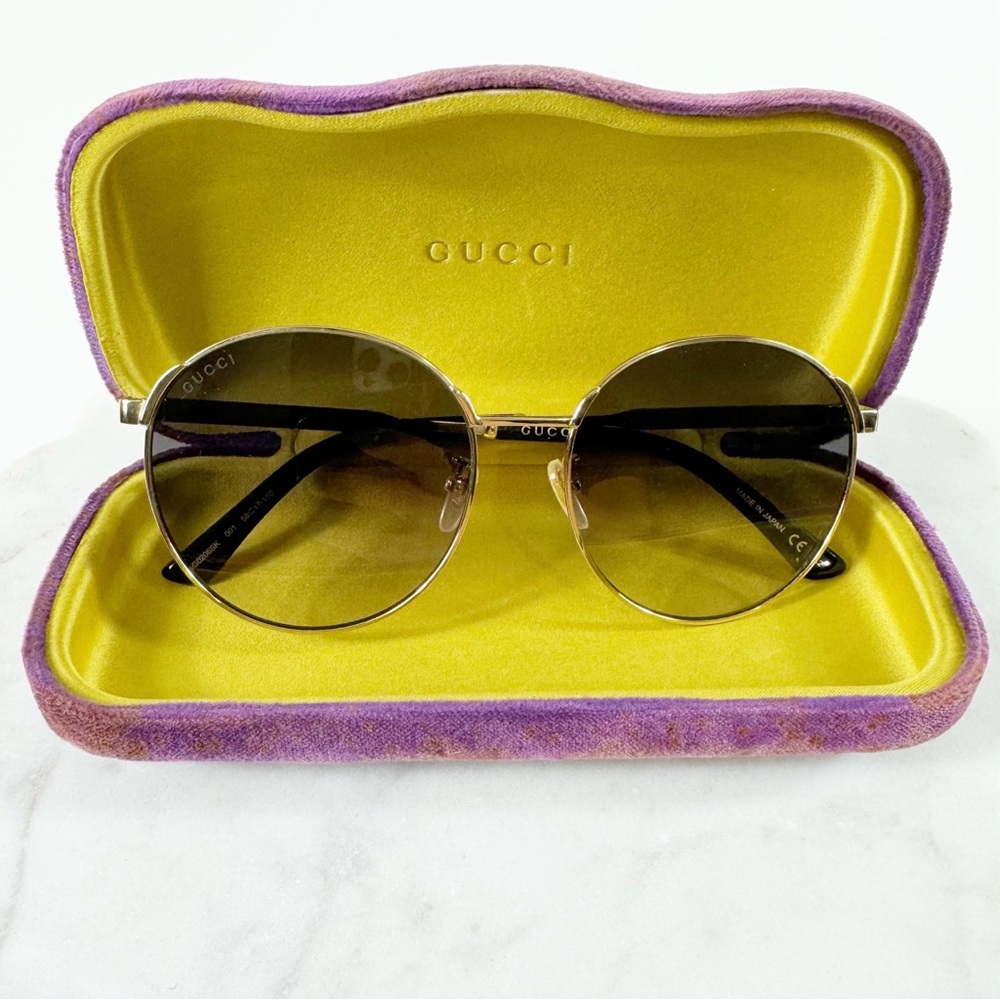 🦚🦚🥈 299. Gucci Round Sunglasses – Gold Metal Frame Gray Gradient Lenses 58mm